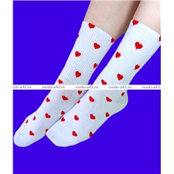 3 ПАРЫ - AMIGOBS высокие носки белые с принтом "Сердечки" арт. 1368