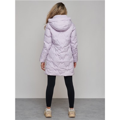 Зимняя женская куртка молодежная с капюшоном фиолетового цвета 586832F