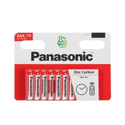 Батарейка солевая Panasonic Zinc Carbon, AAA, R03-10BL, 1.5В, блистер, 10 шт.