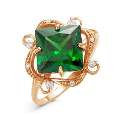 Позолоченное кольцо с фианитом зеленого цвета - 020 - п