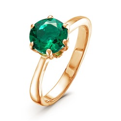 Позолоченное кольцо с зеленым фианитом - 628 - п