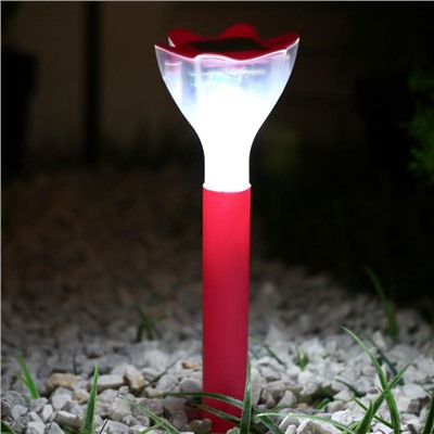 Фонарь садовый на солнечной батарее "Цветок красный", 32 см, d=6 см, 1 led, пластик