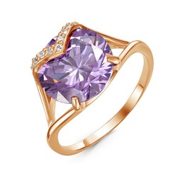 Позолоченное кольцо с  фианитом фиолетового цвета 219 - п
