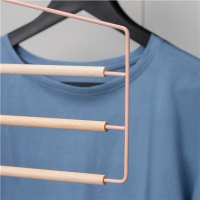 Вешалка для брюк и юбок многоуровневая SAVANNA Wood, 3 перекладины, 37×32×1,1 см, цвет розовый