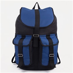 Рюкзак туристический, 55 л, отдел на шнурке, 3 наружных кармана, цвет чёрный/синий