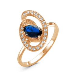 Позолоченное кольцо с фианитом синего цвета  034 - п