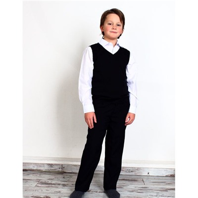 Школьный комплект для мальчика с белой рубашкой и черным классическим костюмом