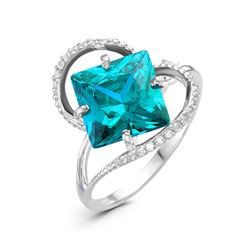 Серебряное кольцо с фианитом голубого цвета - 025 - распродажа