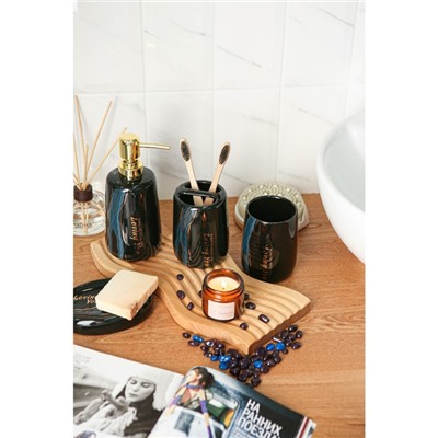 Набор аксессуаров для ванной комнаты SAVANNA «Малахит», 4 предмета (мыльница, дозатор для мыла, 2 стакана), цвет чёрный