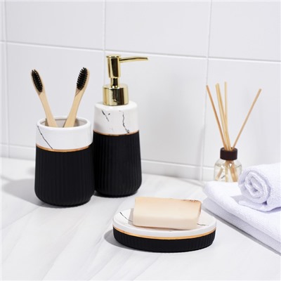 Набор аксессуаров для ванной комнаты SAVANNA Grace, 3 предмета (дозатор для мыла 290 мл, стакан, мыльница), цвет белый мрамор