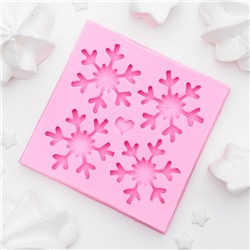 Молд «Четыре снежинки», d=8,5 см, цвет розовый