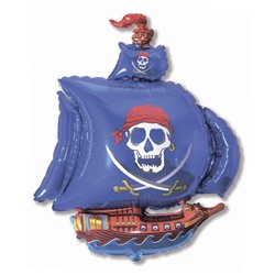 Шар фольгированный 15" «Корабль пиратский» для палочки, цвет синий