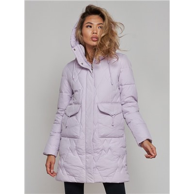 Зимняя женская куртка молодежная с капюшоном фиолетового цвета 586832F