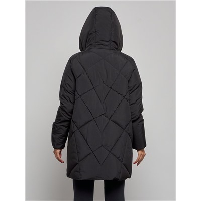Зимняя женская куртка модная с капюшоном черного цвета 52361Ch