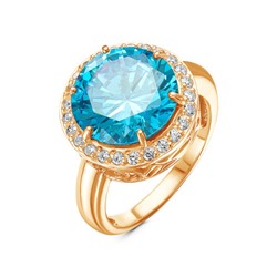Позолоченное кольцо с фианитом голубого цвета  - 1181 - п