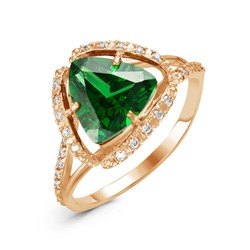 Позолоченное кольцо с фианитом зеленого цвета 197 - п
