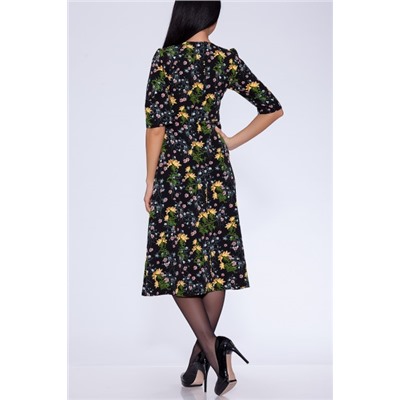 Платье 294 "Орландо цветное", черный фон/ярко-желтые цветы