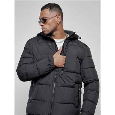 Куртка спортивная мужская зимняя с капюшоном черного цвета 8362Ch
