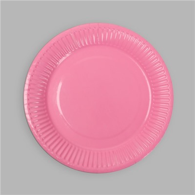 Тарелка бумажная, однотонная, цвет розовый