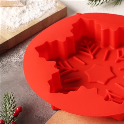 Форма для выпечки силиконовая Доляна «Снежинка», 22,5×3,5 см, цвет красный