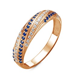 Позолоченное кольцо с фианитами синего цвета - 1014 - п