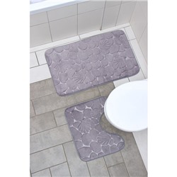 Набор ковриков для ванной и туалета Доляна «Галька, ракушки», 2 шт: 40×50, 50×80 см, цвет бежевый