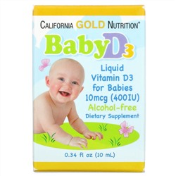 California Gold Nutrition, жидкий витамин D3 для детей, 10 мкг (400 МЕ), 10 мл (0,34 жидк. унции)