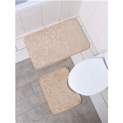 Набор ковриков для ванной и туалета Доляна «Галька, ракушки», 2 шт: 39×40, 50×80 см, цвет бежевый