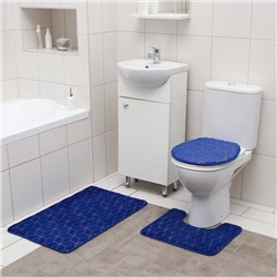 Набор ковриков для ванной и туалета Доляна «Геометрик», 3 шт: 35×40, 40×50, 50×80 см, цвет синий