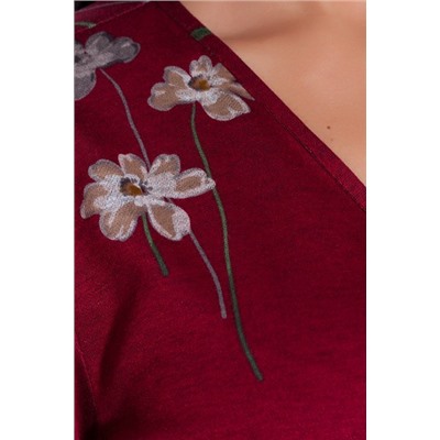 Платье 401 "Цветной трикотаж", бордовый фон/белые цветы