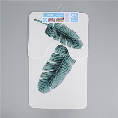 Набор ковриков для ванной и туалета Доляна «Тропический лист», 2 шт: 50×80, 40×50 см