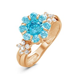 Позолоченное кольцо с фианитами голубого цвета 140 - п