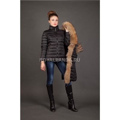 Женская куртка зимняя 15009 черный натуральный мех