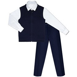 Школьный комплект для мальчика с белой рубашкой, синим жилетом на замке и брюками