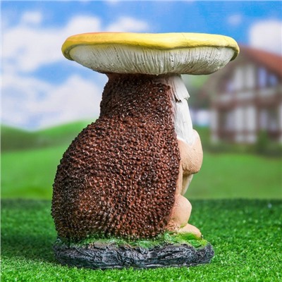 Садовая фигура-поилка "Серый ёж под грибом" Хорошие сувениры из полистоуна, 23 см, средняя