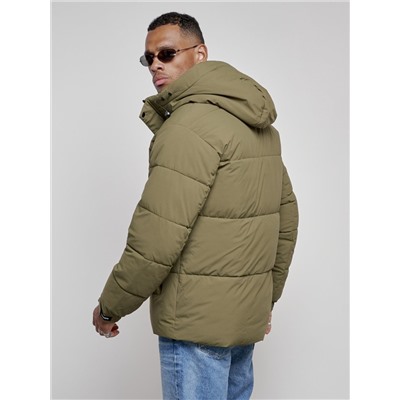 Куртка молодежная мужская зимняя с капюшоном цвета хаки 8356Kh