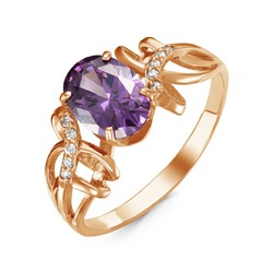 Позолоченное кольцо с фианитом фиолетового цвета 288 - п