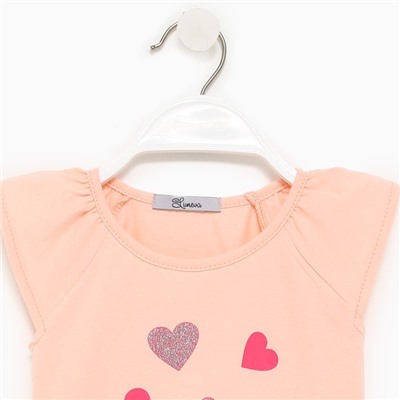 Костюм (футболка, юбка) для девочки, цвет персиковый/коралловый, рост 98 см
