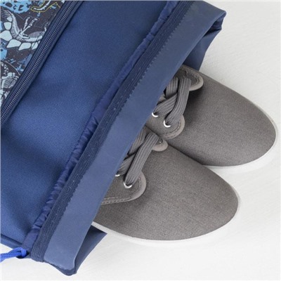 Мешок для обуви на шнурке, наружный карман на молнии, цвет синий