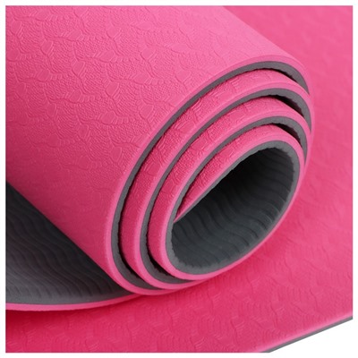 Коврик для йоги Sangh, 183 х 61 х 0,6 см, двухсторонний, цвет розовый/серый