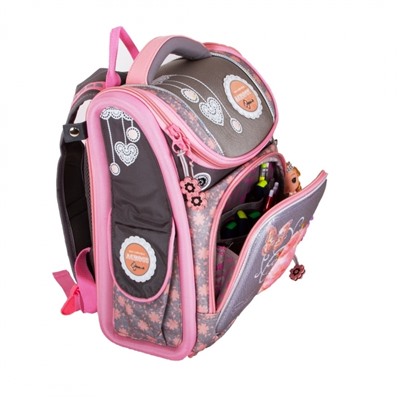 Школьный Рюкзак Across с цветами серо-розовый ACR19-295-05
