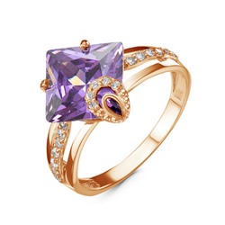 Позолоченное кольцо с фианитом фиолетового цвета 054 - п