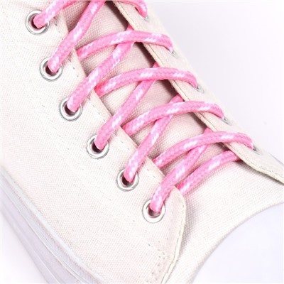 Шнурки для обуви, пара, круглые, d = 5 мм, 120 см, цвет розовый/белый