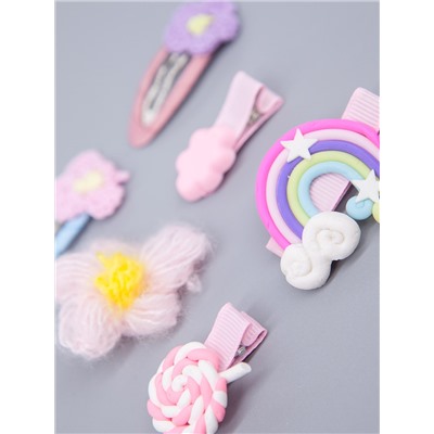 Набор цветных заколок для волос, 6 штук, радуга, цветы, конфета, облако, розовый