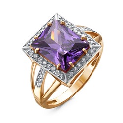 Позолоченное кольцо с фианитом фиолетового цвета - 1177 - п