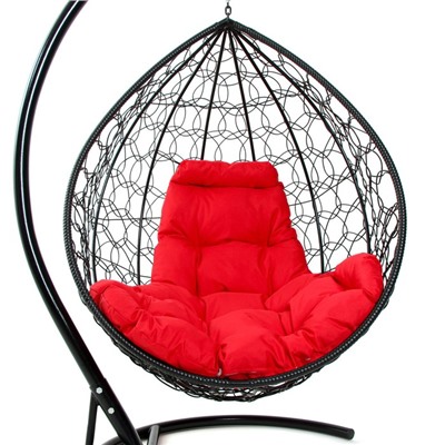 Подвесное кресло КОКОН «Капля» красная подушка, стойка, черное