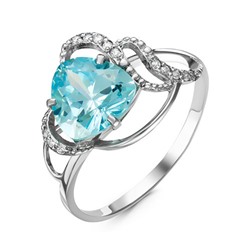 Серебряное кольцо с фианитом голубого цвета - 023 - распродажа