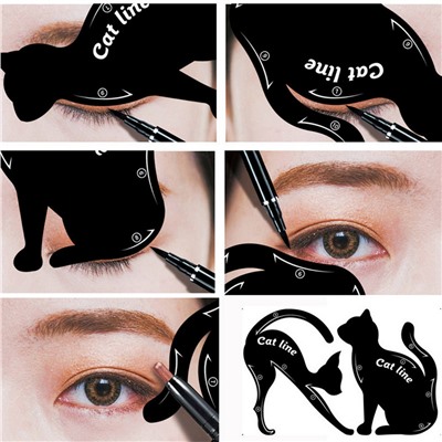 Трафареты для макияжа глаз "Кошки", комплект из 2 шт. разной формы с десятью контурами для прорисовки стрелок и нанесения теней