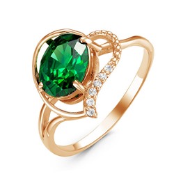 Позолоченное кольцо с фианитом зеленого цвета 026 - п