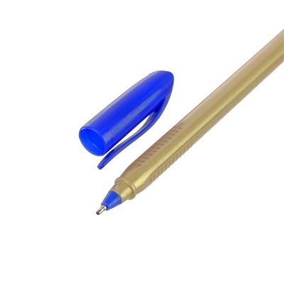 Ручка шариковая, 1.0 мм, стержень синий, корпус треугольный золотой